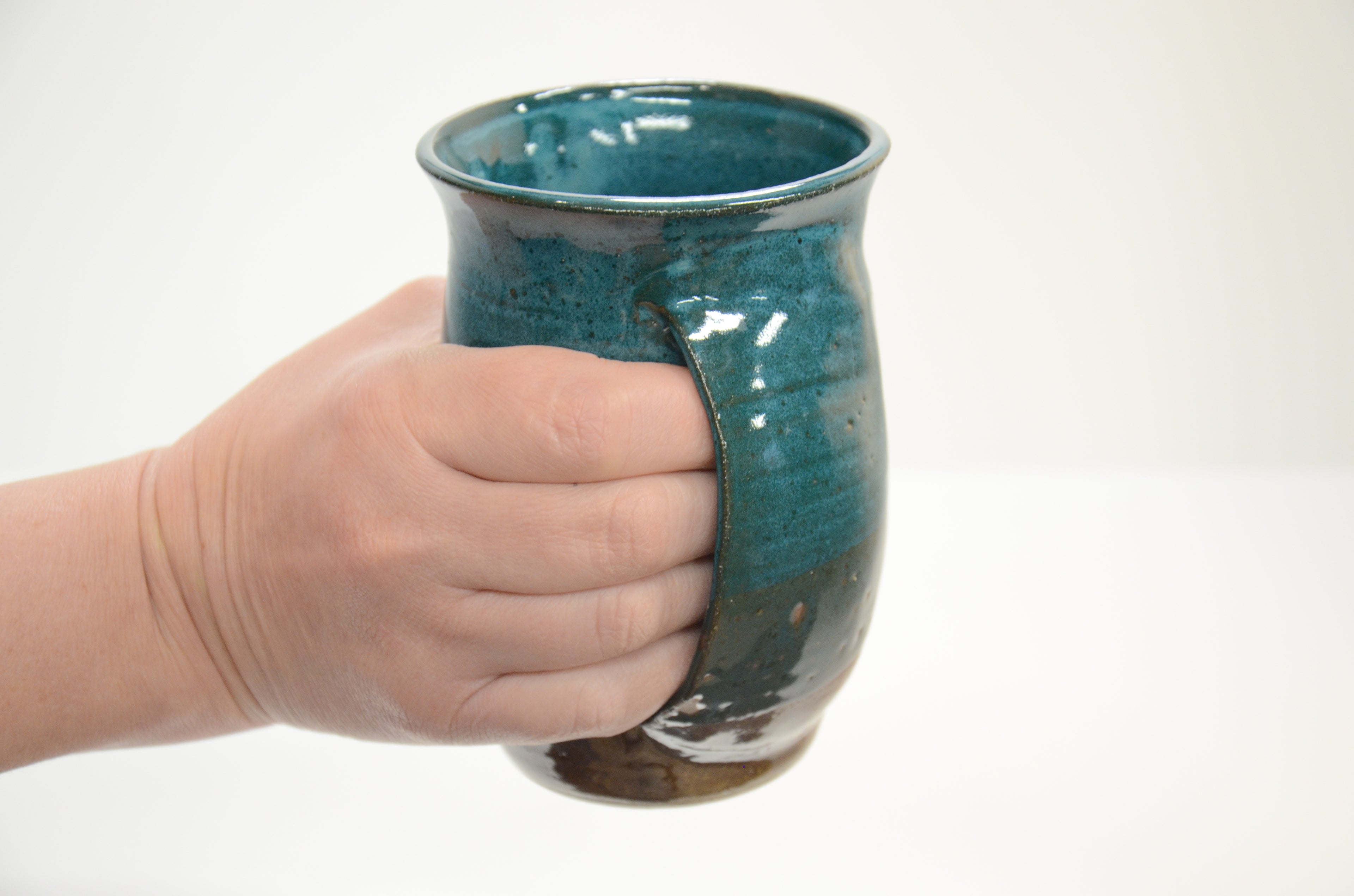 Handwarmer Mug | Stoneware Pottery | Turquoise and Amber