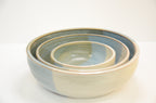 Set of 3 Nesting Bowls | Stoneware Pottery | Blue and Ivory
