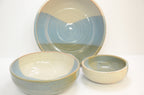 Set of 3 Nesting Bowls | Stoneware Pottery | Blue and Ivory