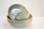 Set of 3 Nesting Bowls | Stoneware Pottery | Blue and Ivory
