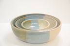Set of 3 Nesting Bowls | Stoneware Pottery | Blue and Ivory