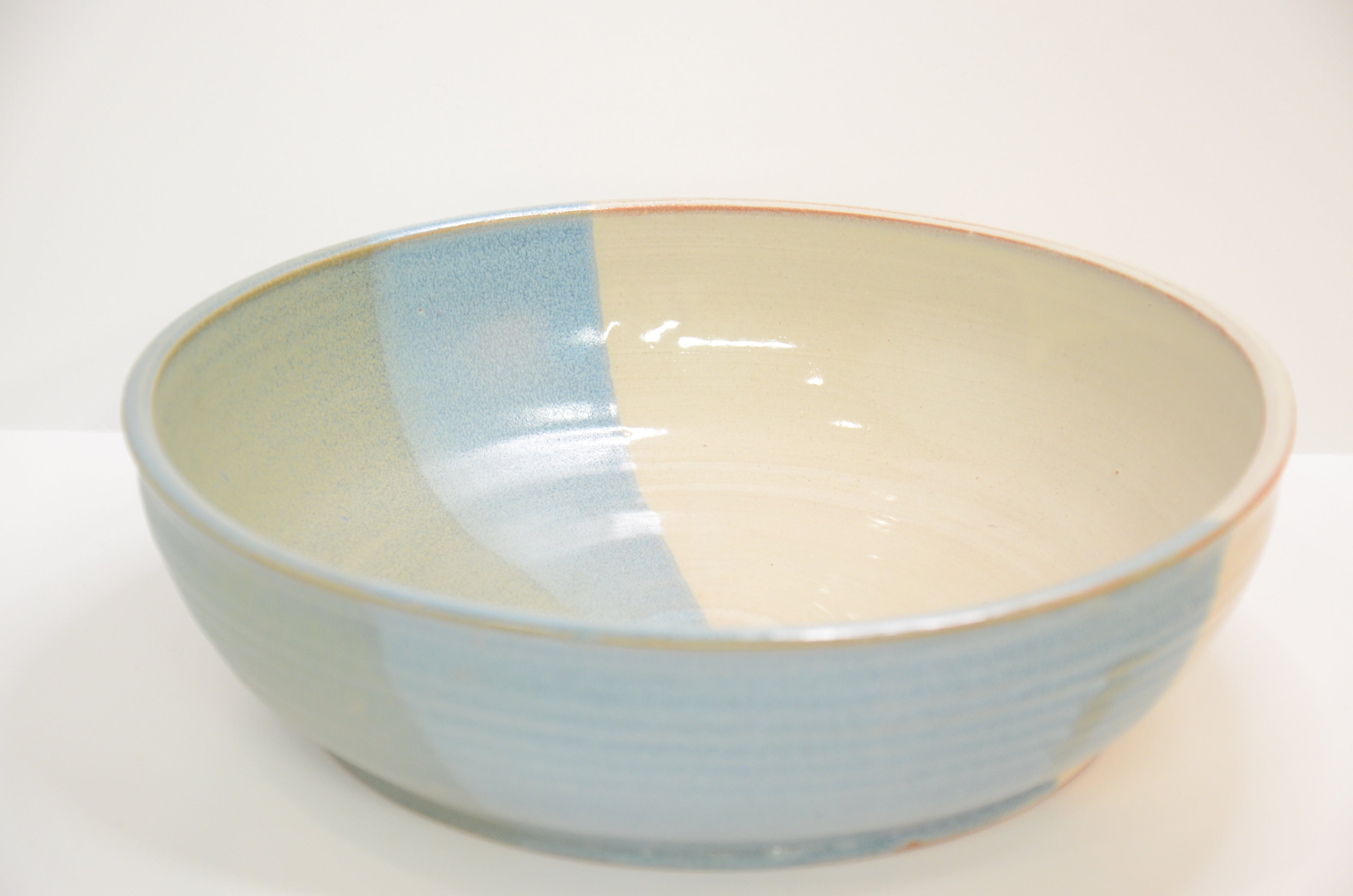 Large Serving Bowl | Stoneware Pottery | Matte Blue and Ivory