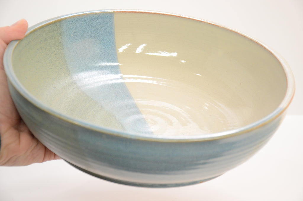 Large Serving Bowl | Stoneware Pottery | Matte Blue and Ivory