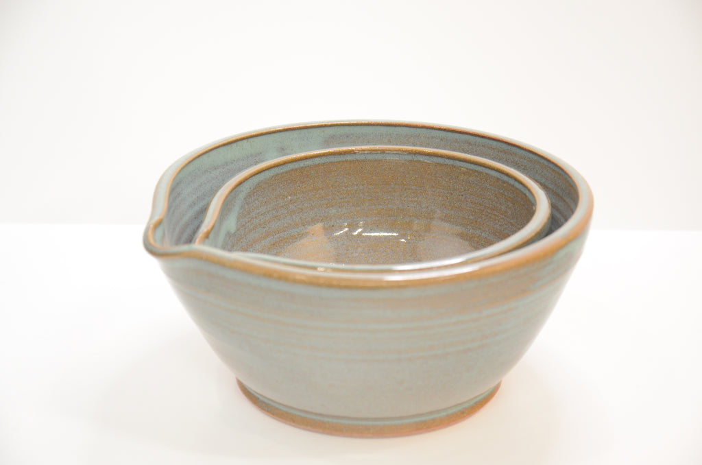 Set of 2 Nesting Pouring Bowls | Stoneware Pottery | Celadon Green