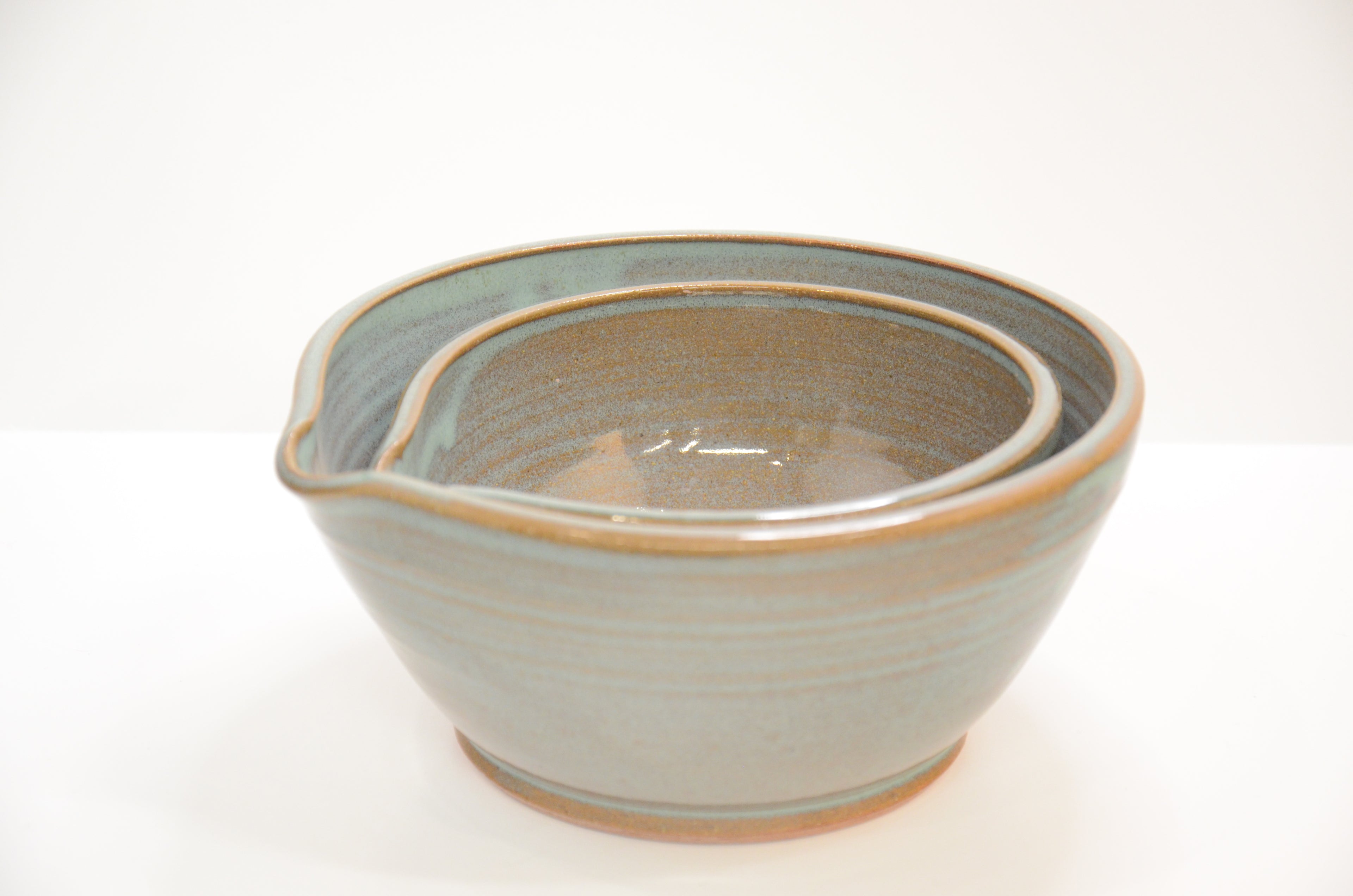 Set of 2 Nesting Pouring Bowls | Stoneware Pottery | Celadon Green