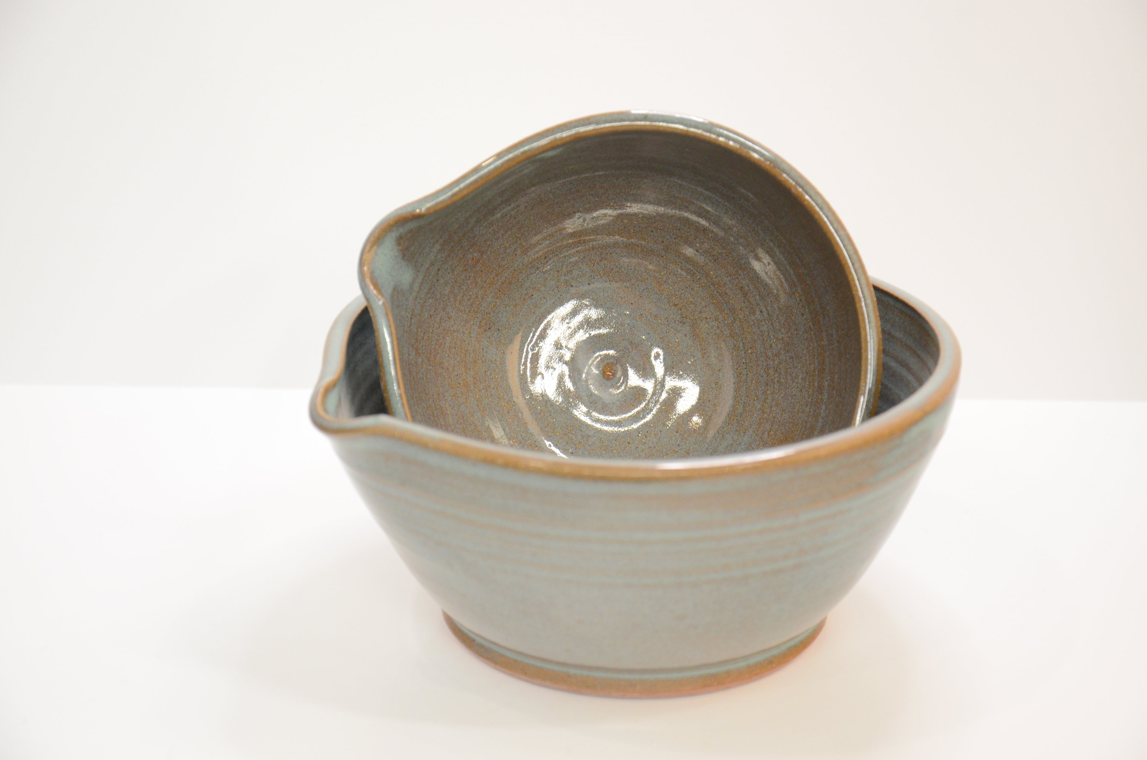 Set of 2 Nesting Pouring Bowls | Stoneware Pottery | Celadon Green