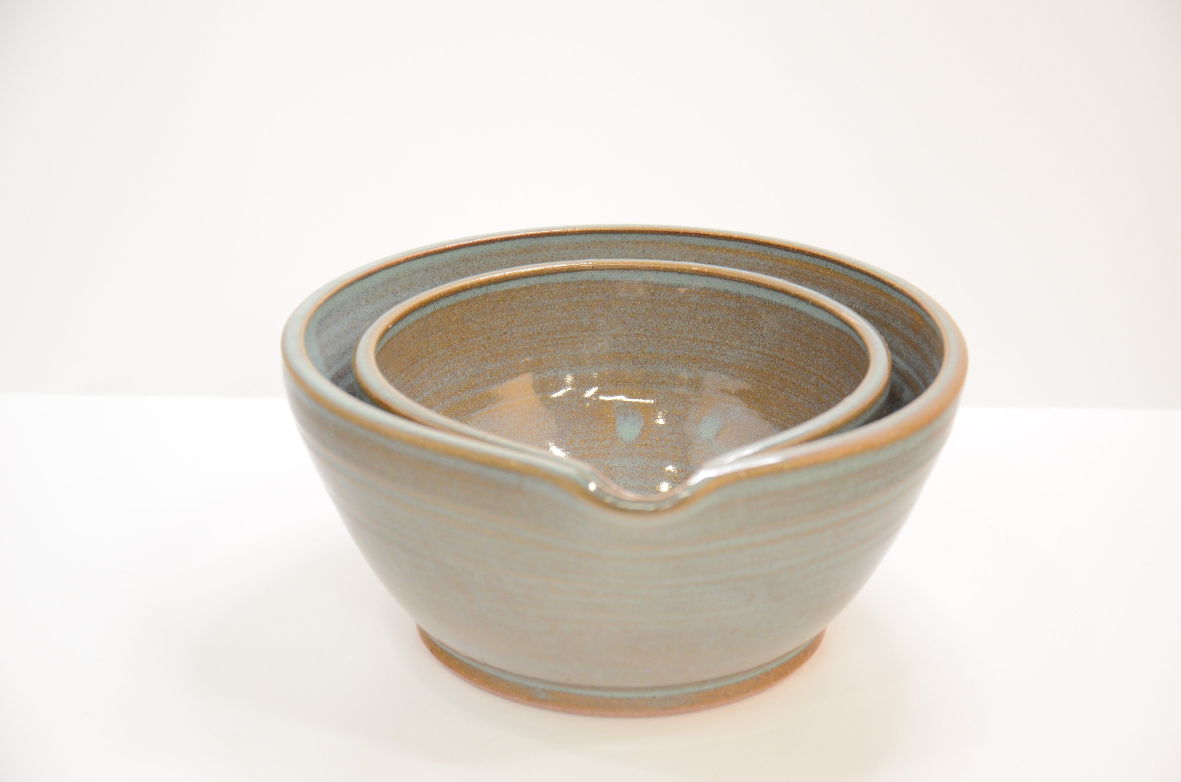 Set of 2 Nesting Pouring Bowls | Stoneware Pottery | Celadon Green