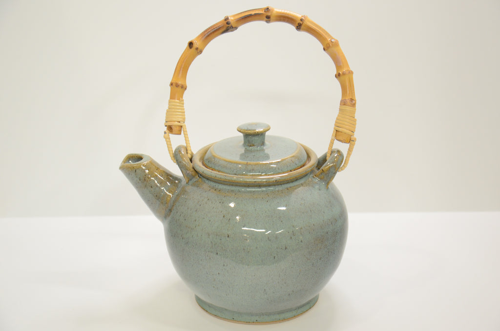 Teapot with Bamboo Handle | Stoneware Pottery | Celadon Green