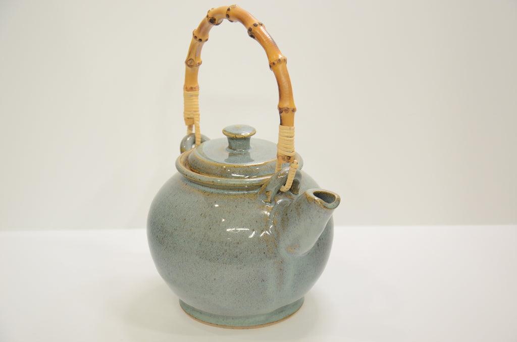 Teapot with Bamboo Handle | Stoneware Pottery | Celadon Green