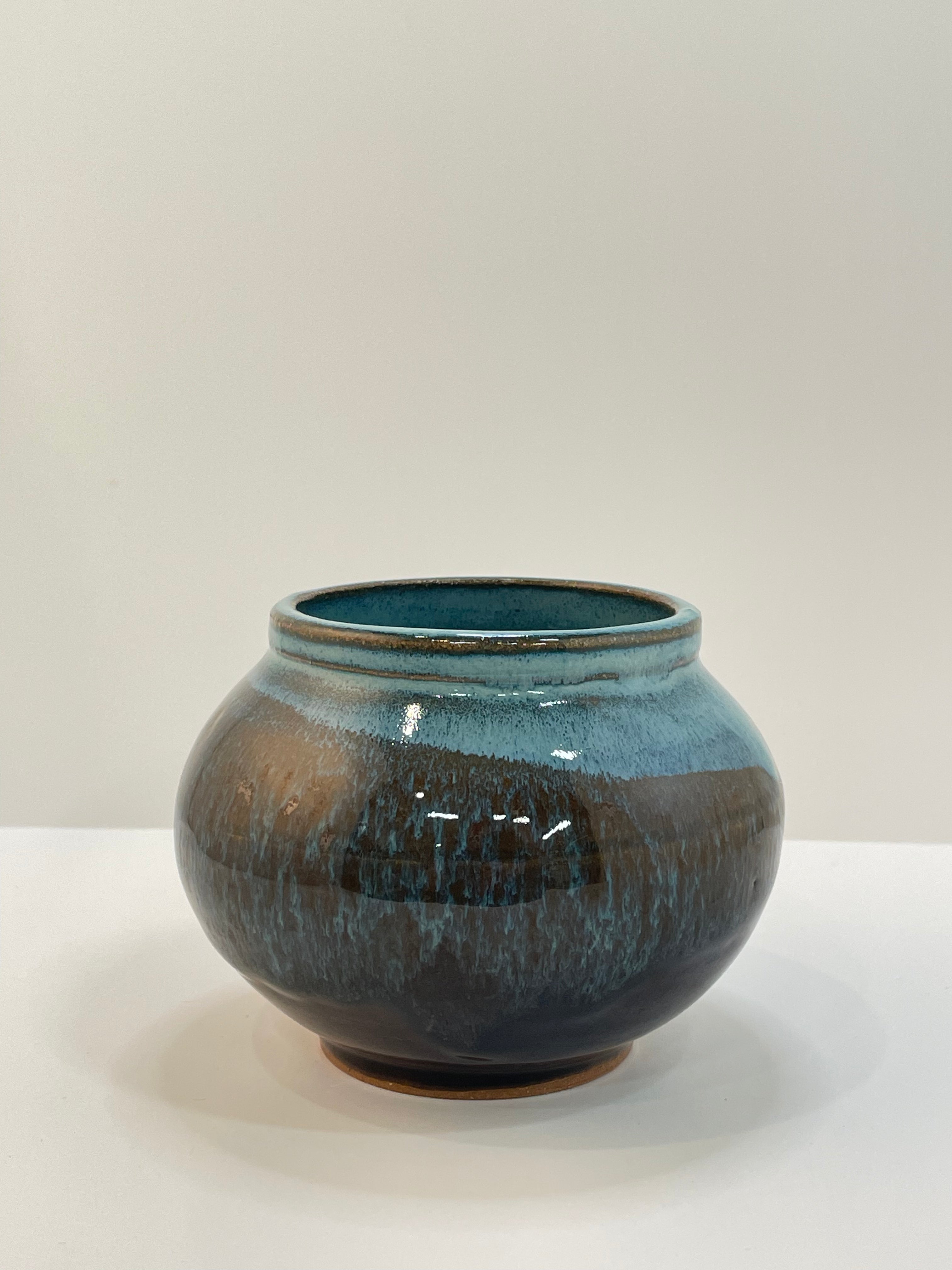Round Vase | Stoneware Pottery | Amber and Blue