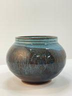 Round Vase | Stoneware Pottery | Amber and Blue