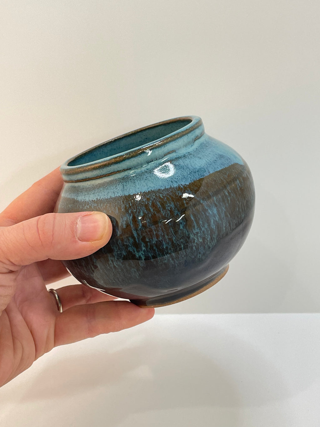 Round Vase | Stoneware Pottery | Amber and Blue