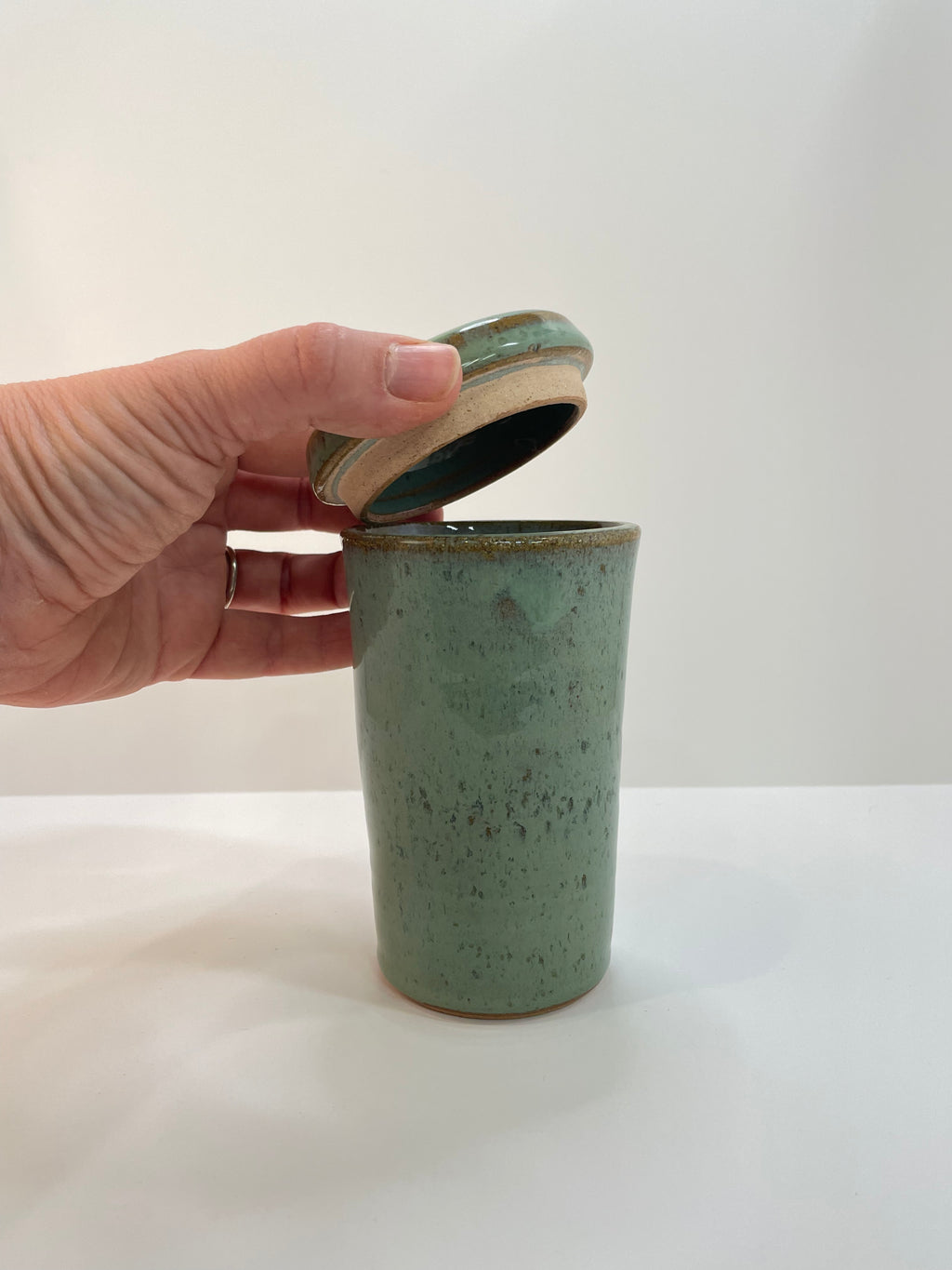 Lidded Cup | Jar | Stoneware Pottery | Celadon Green