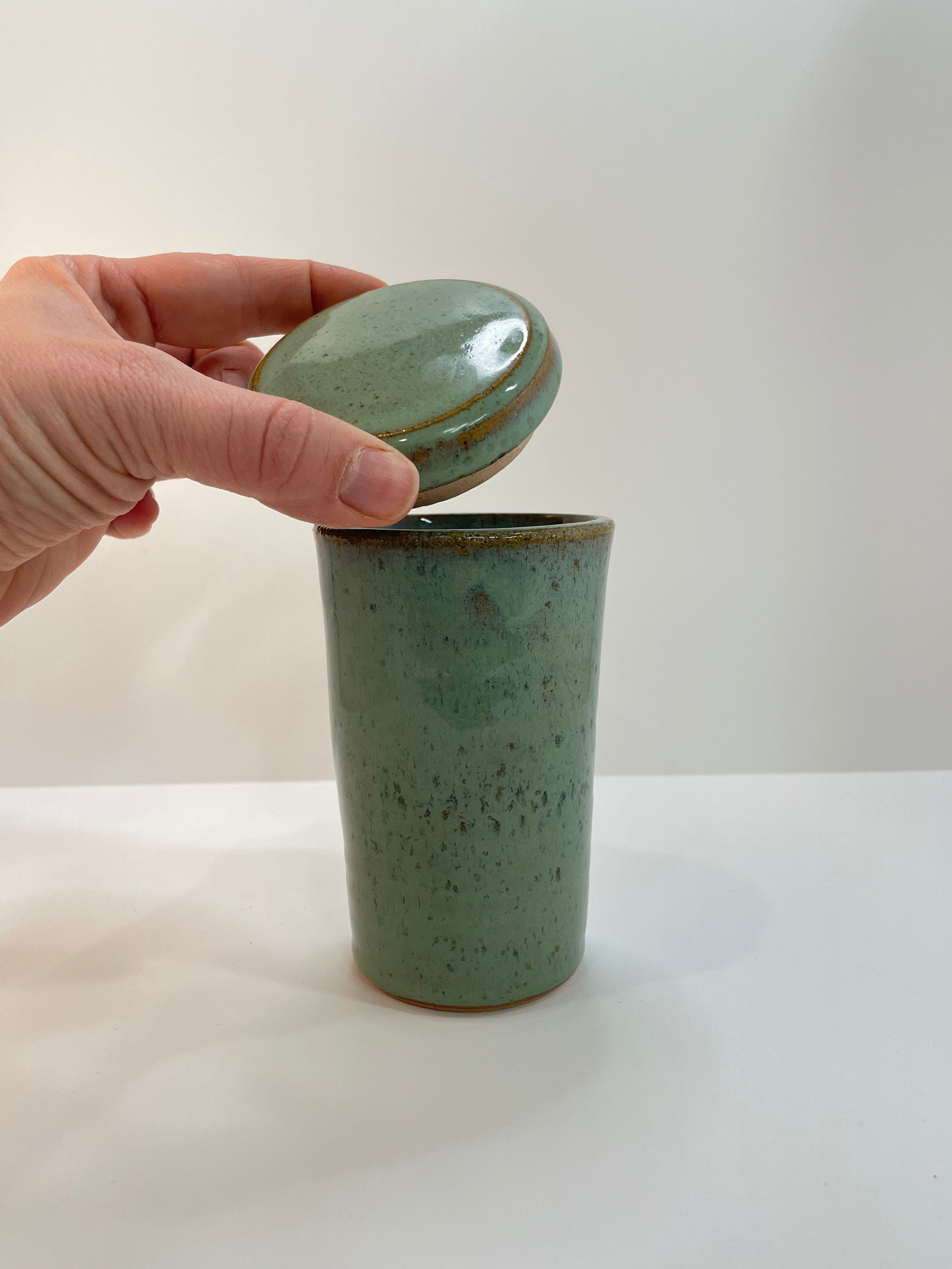 Lidded Cup | Jar | Stoneware Pottery | Celadon Green