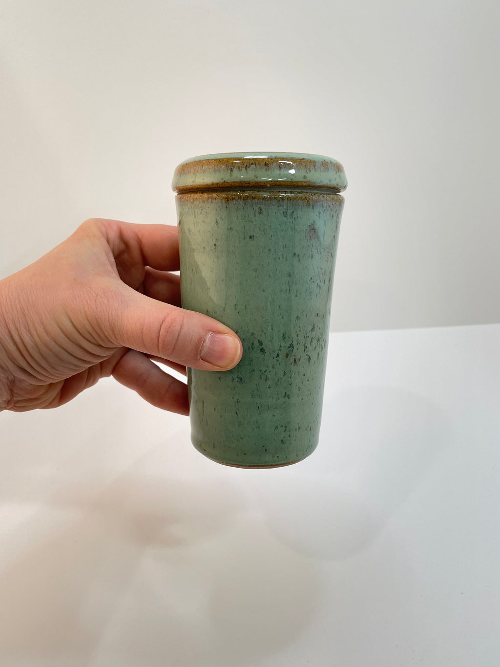 Lidded Cup | Jar | Stoneware Pottery | Celadon Green