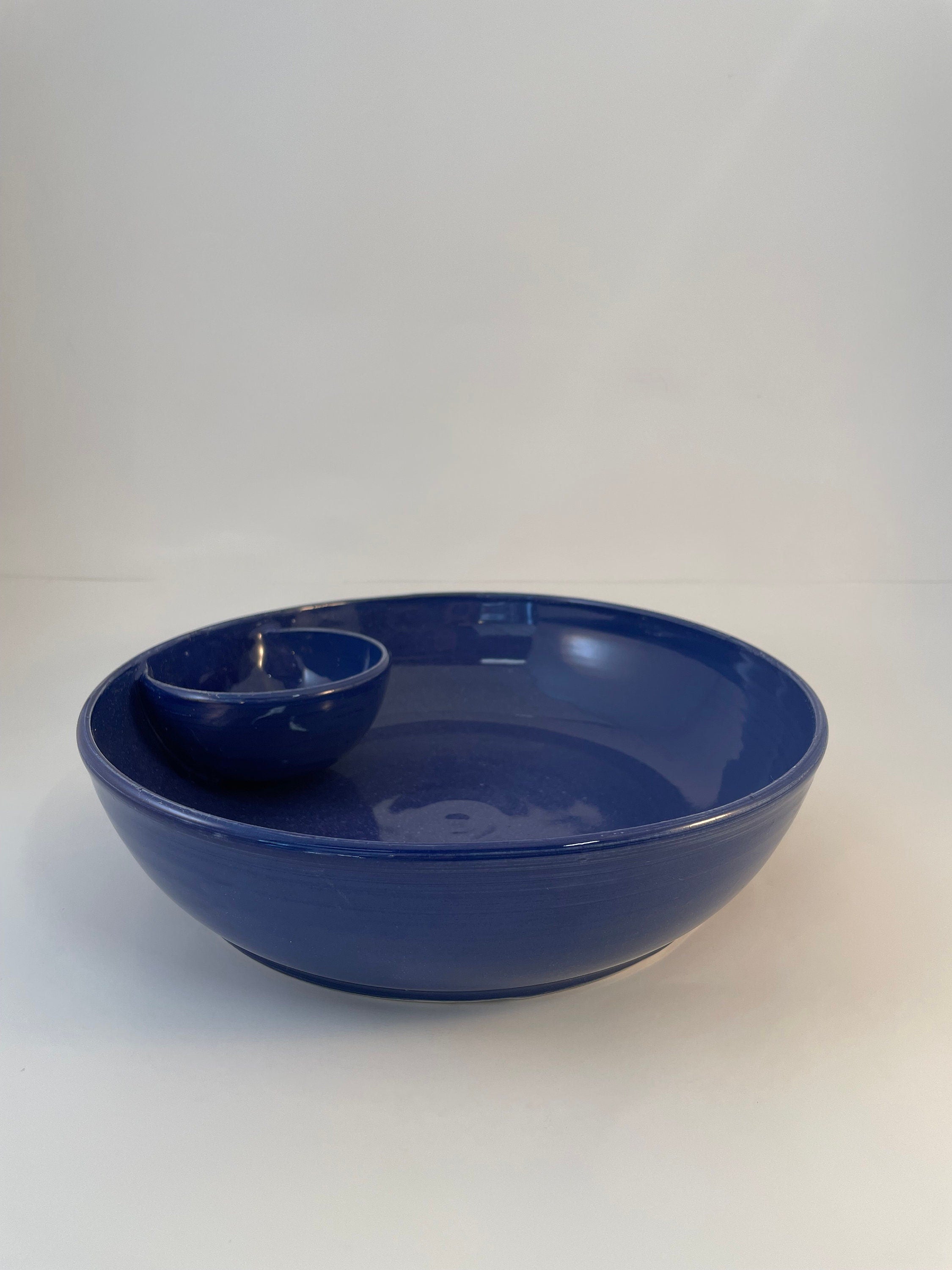 Chip and Dip Serving Bowl | Porcelain Pottery | Indigo Blue