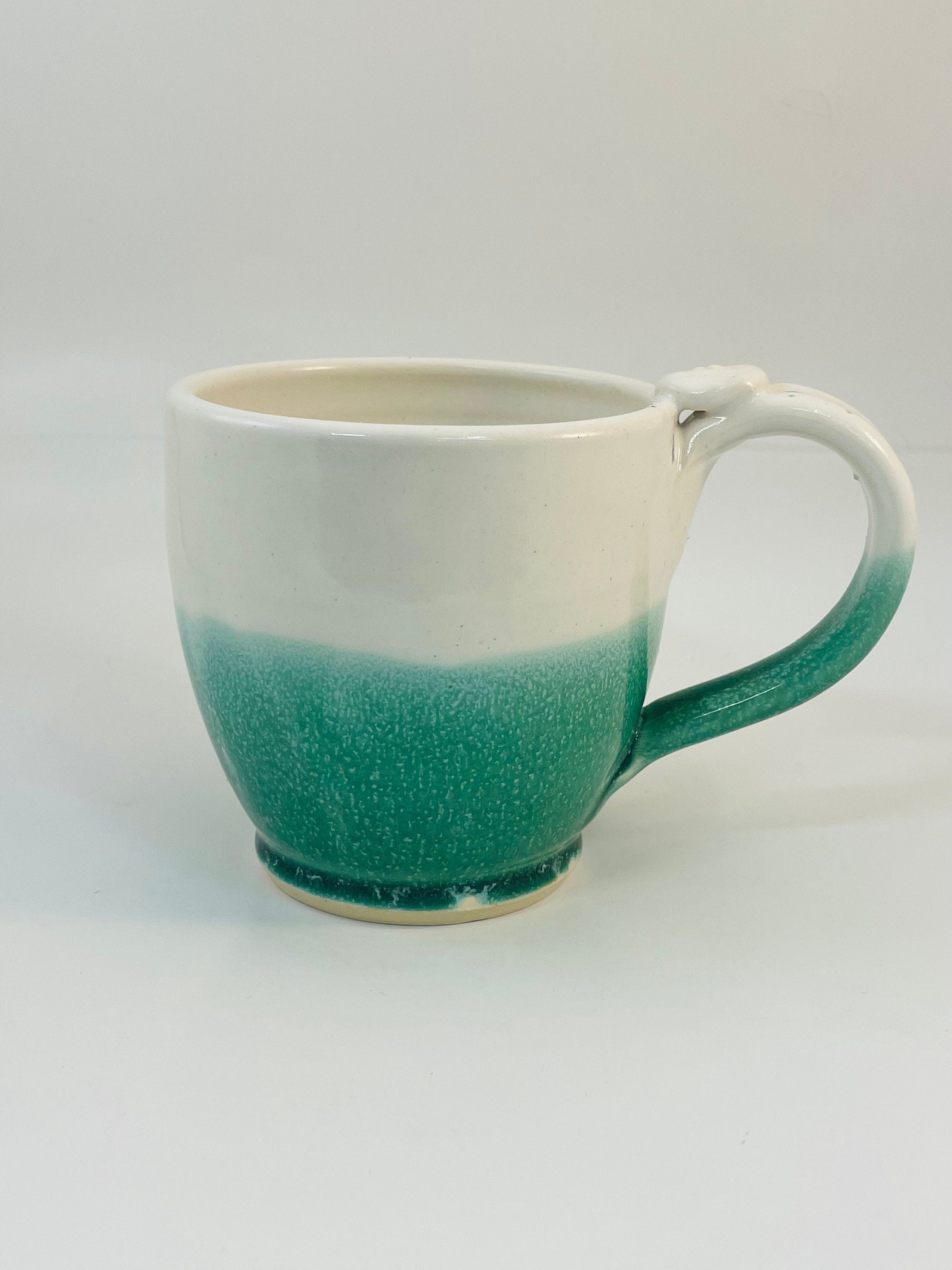 Coffee Mug | Porcelain Pottery | White and Leaf Green
