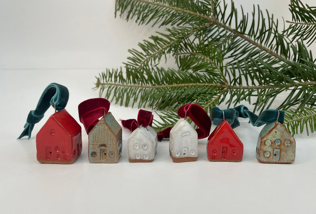 Holiday Ornament | Miniature Tiny House | Drink Charm | Gift Label | Handmade Stoneware