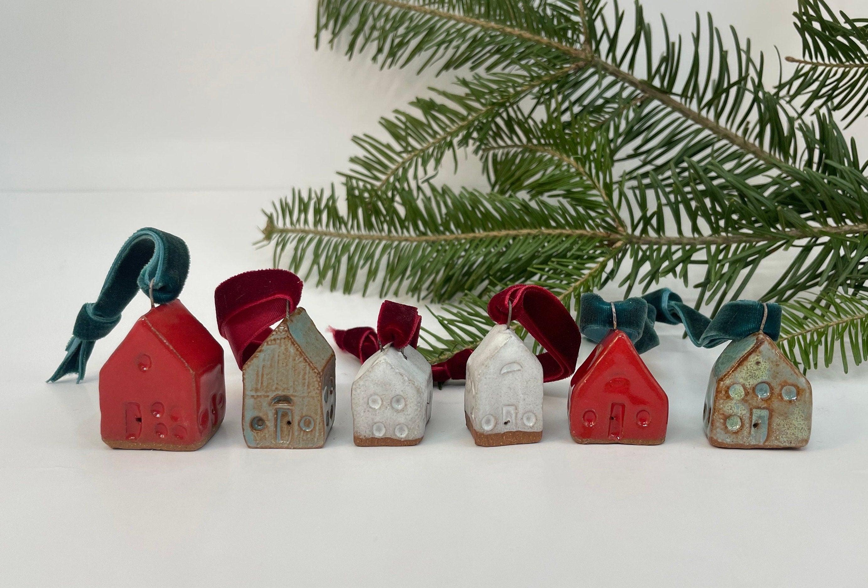 Holiday Ornament | Miniature Tiny House | Drink Charm | Gift Label | Handmade Stoneware