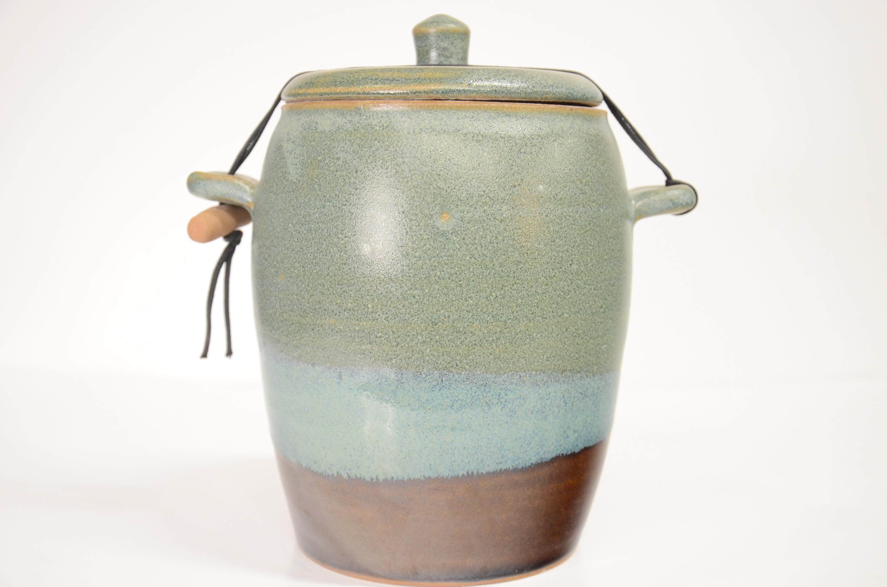 String Tied Jar | Lidded Canister | Matte Blue and Brown